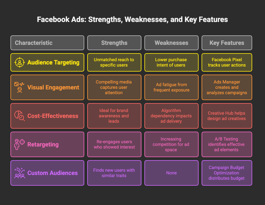 Facebook ads: Strengths, Weaknesses and key features
